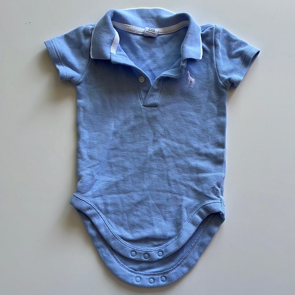 Baby Blue Boys Short Sleeve Onesie Polo with Giraffe by Janie and Jack, 3-6mos.